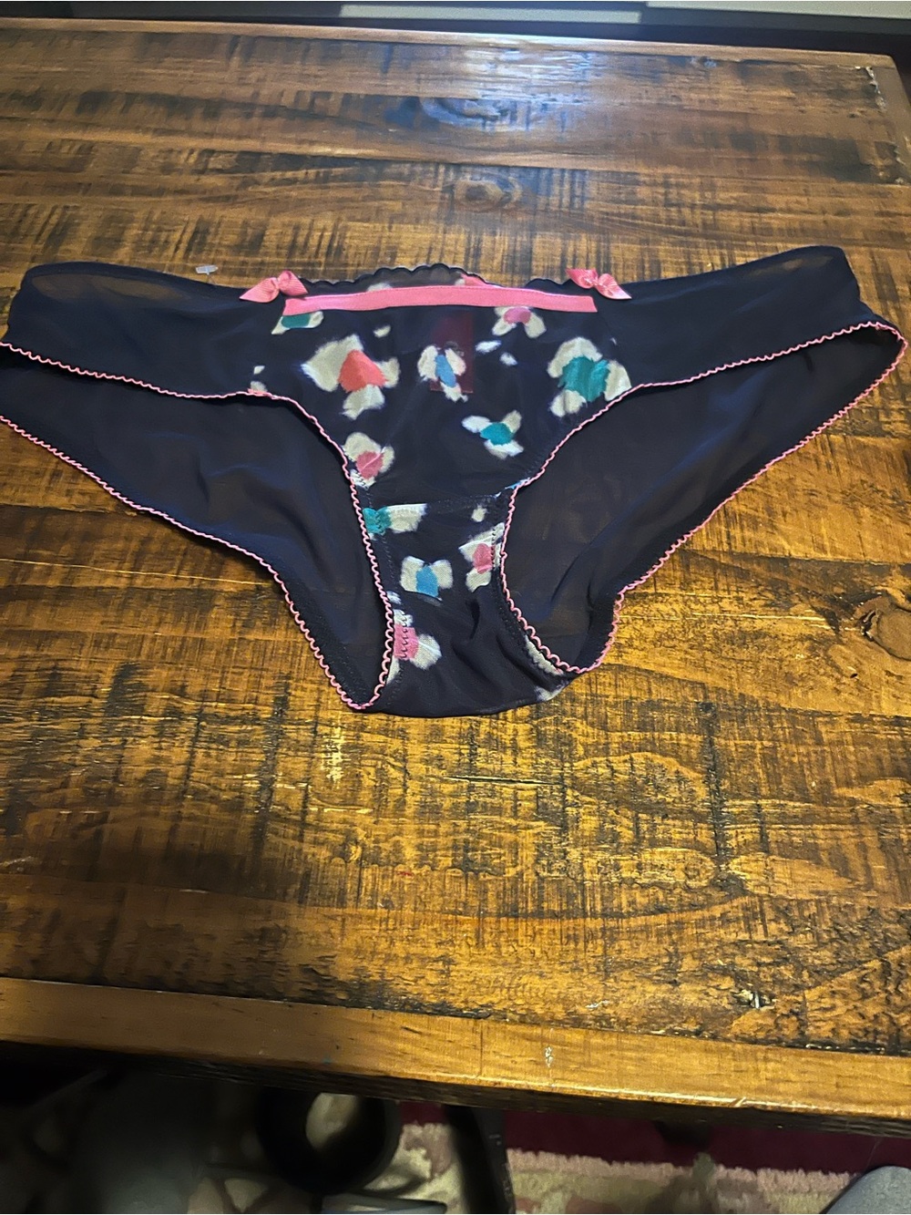 cleo Navy Bikini Bottom with Multicolor Print and Pink Trim